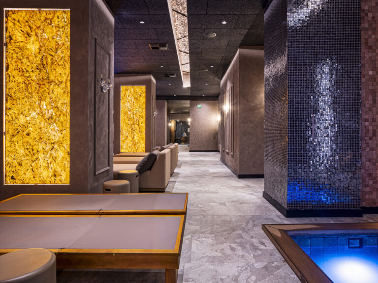 Spa relaxation corner by the indoor pool at Premier Luxury Mountain Resort, Bansko