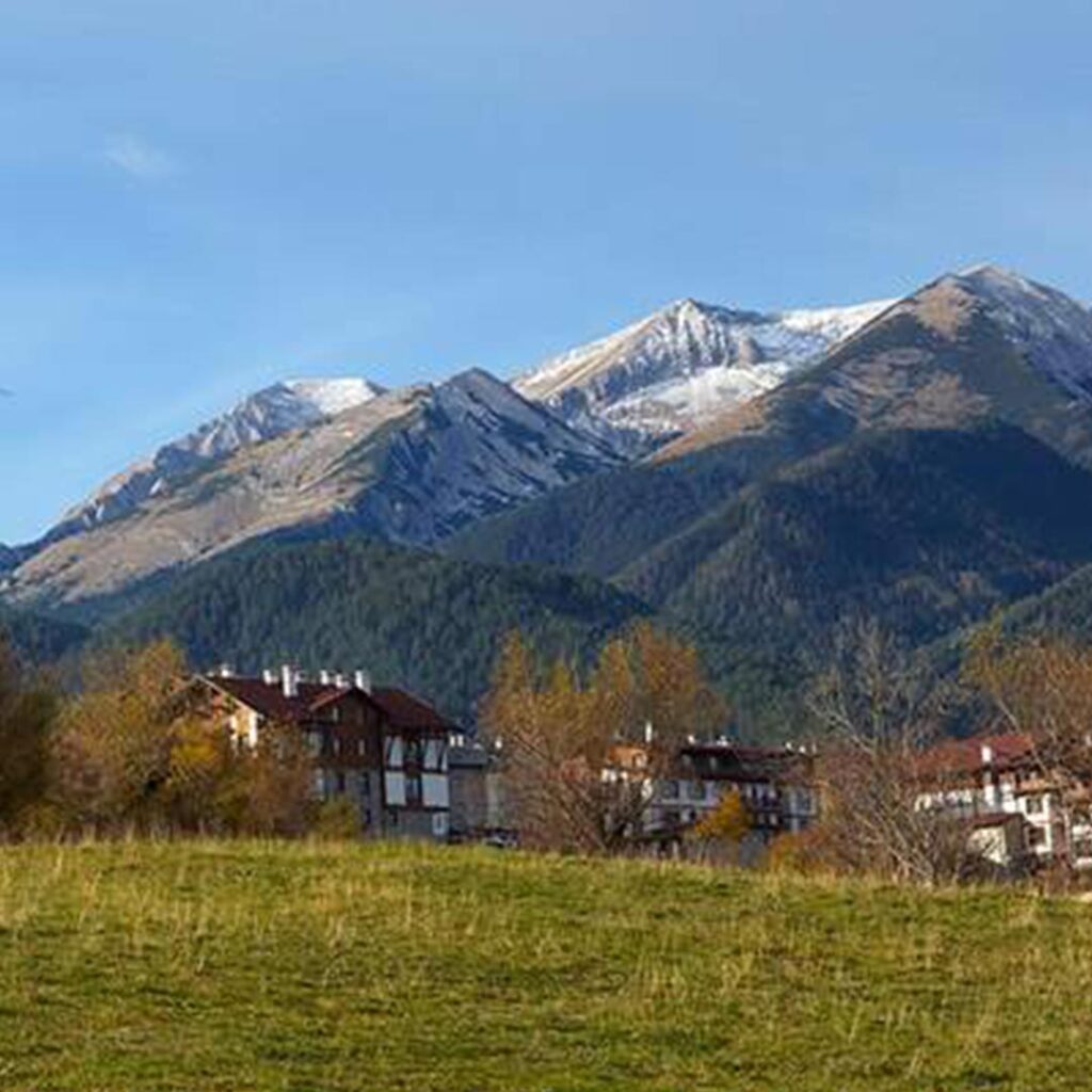 The town of Bansko with views of the Pirin Mountains