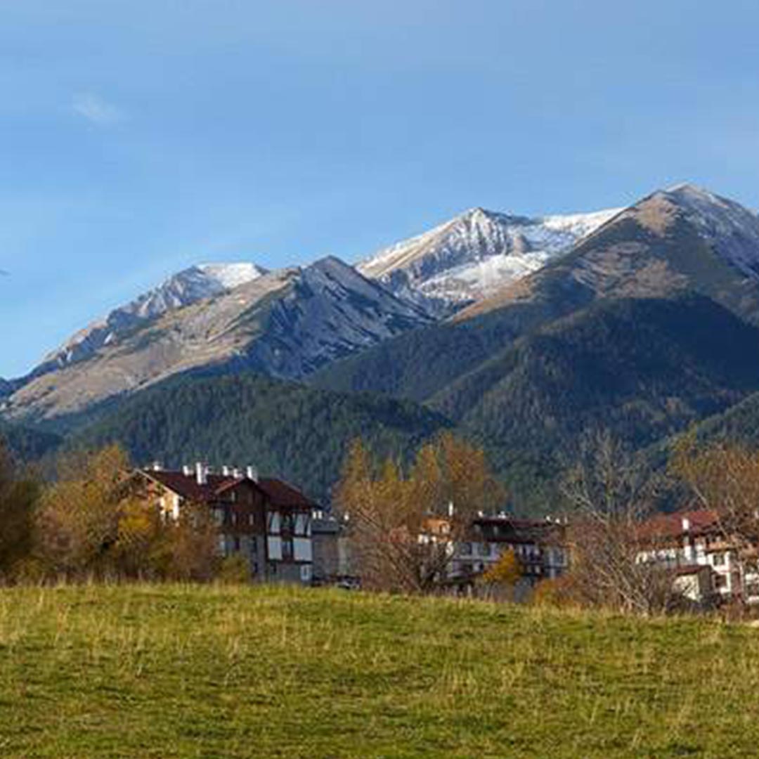 The town of Bansko with views of the Pirin Mountains