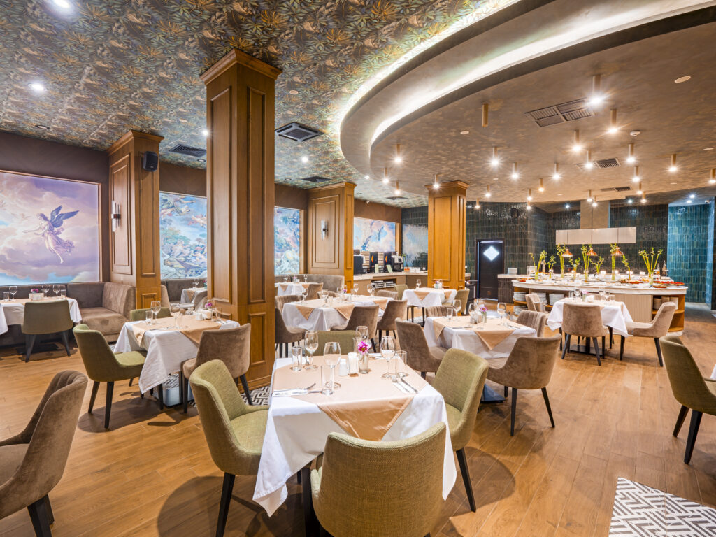 Elysium Restaurant dining hall at Premier Luxury Mountain Resort, Bansko