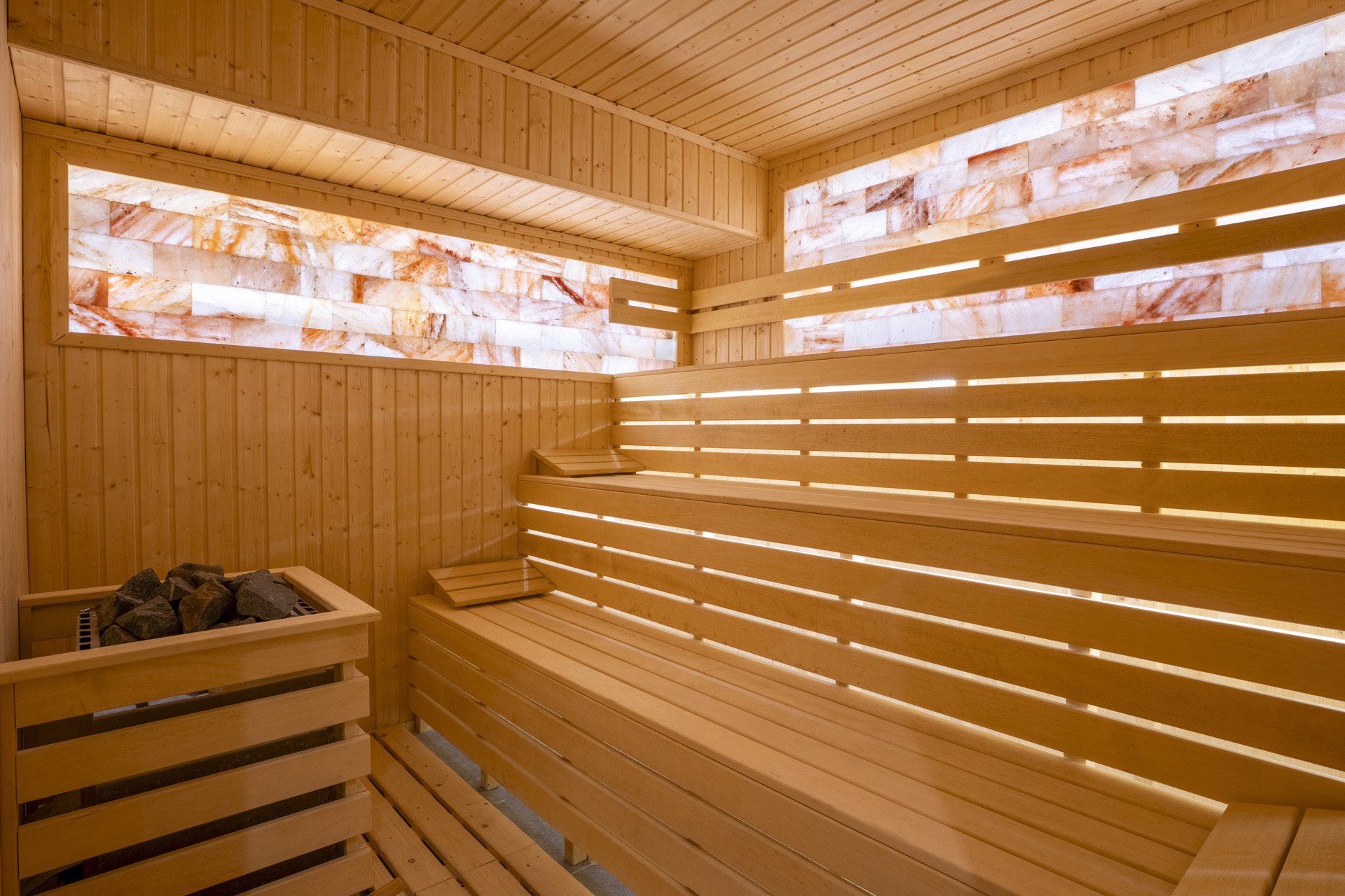 Finnish sauna with Himalayan salt wall at Premier Luxury Mountain Resort, Bansko