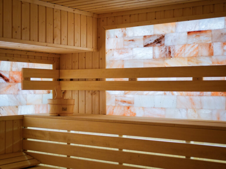 Finnish sauna with Himalayan salt wall at Premier Luxury Mountain Resort, Bansko
