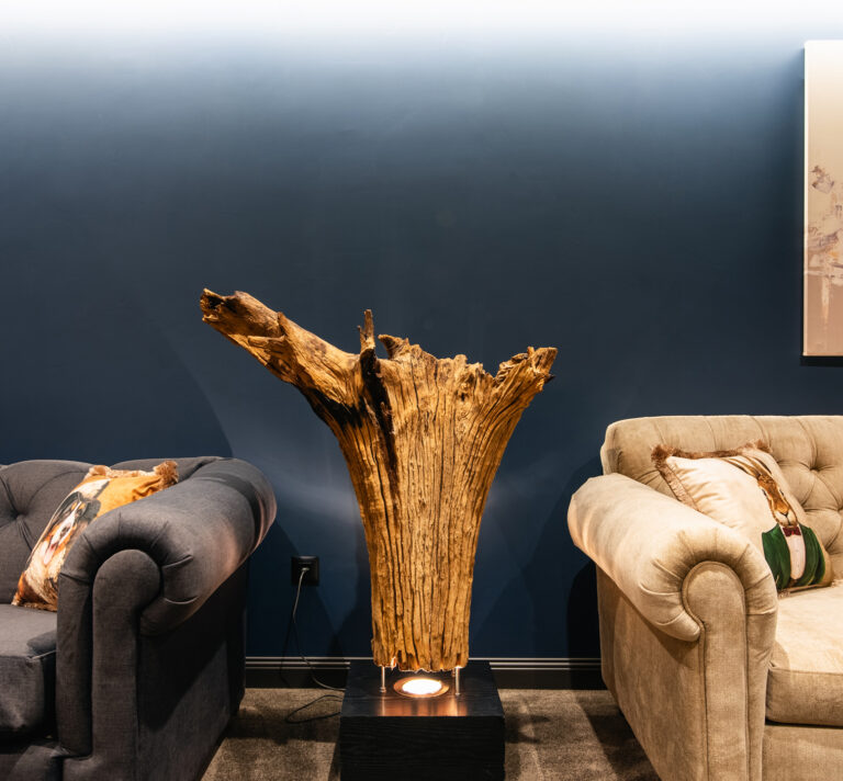 Decorative wooden sculpture in the lobby lounge at Premier Luxury Mountain Resort, Bansko