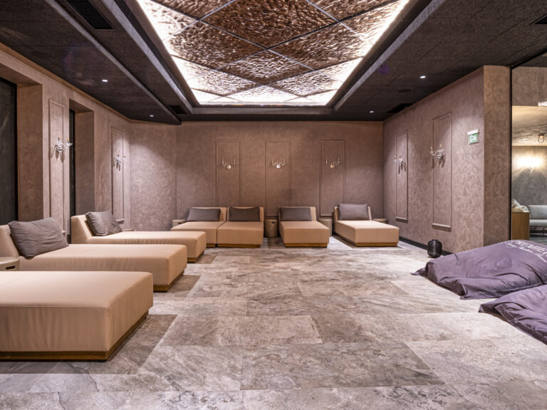 Spa relaxation zone with loungers at Premier Luxury Mountain Resort, Bansko