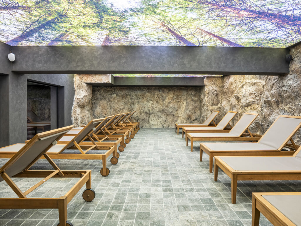 Spa relaxation zone with loungers at Premier Luxury Mountain Resort, Bansko