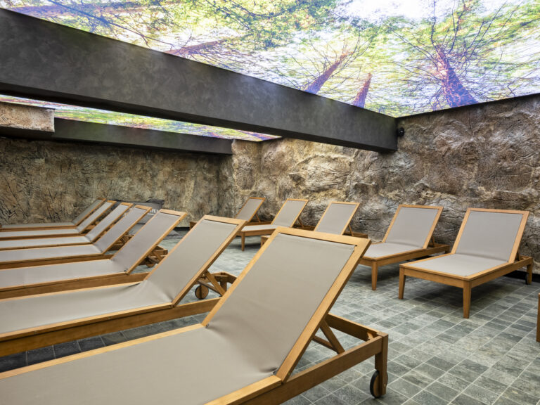Spa relaxation zone with loungers at Premier Luxury Mountain Resort, Bansko