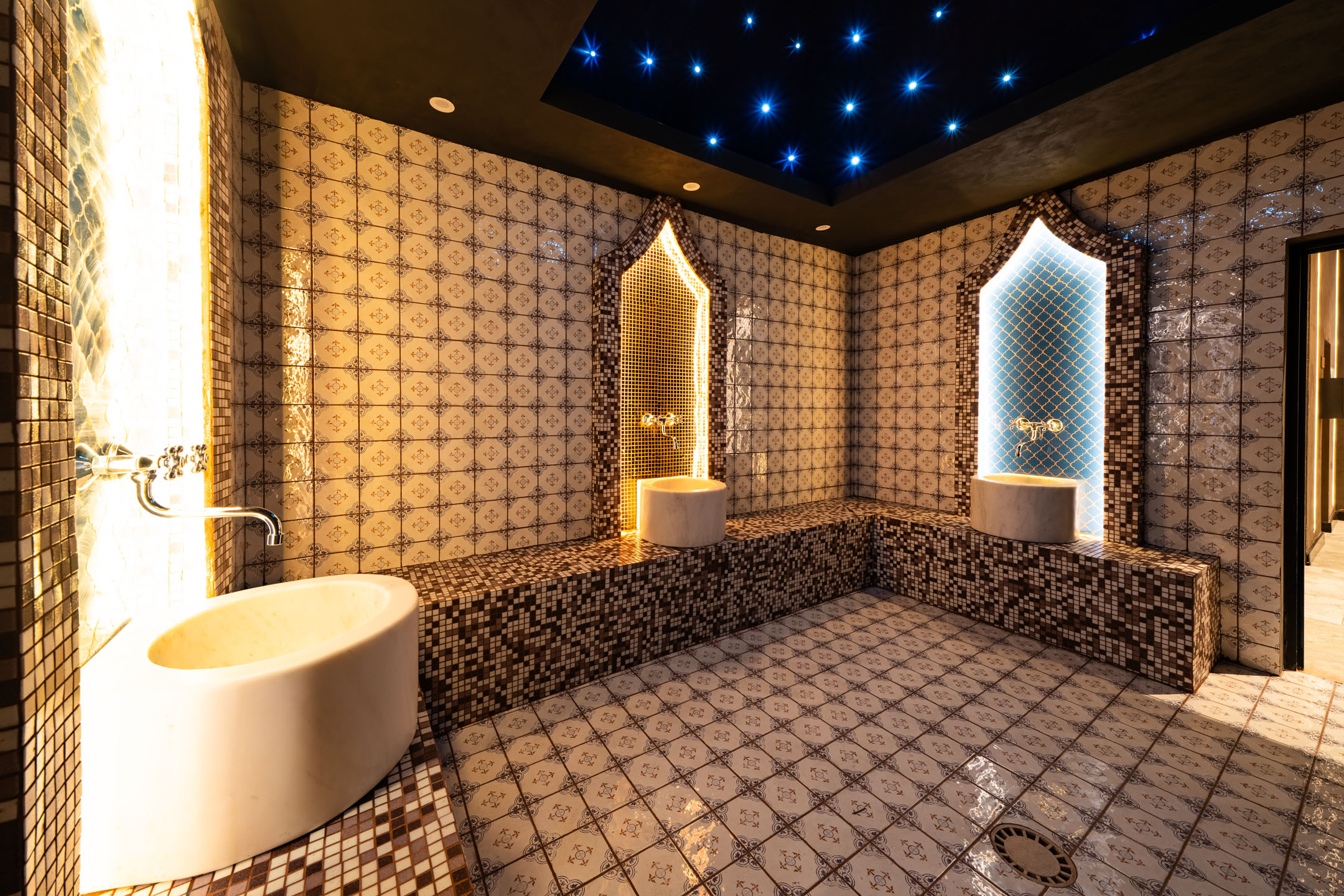 Turkish bath with marble basins at Premier Luxury Mountain Resort, Bansko