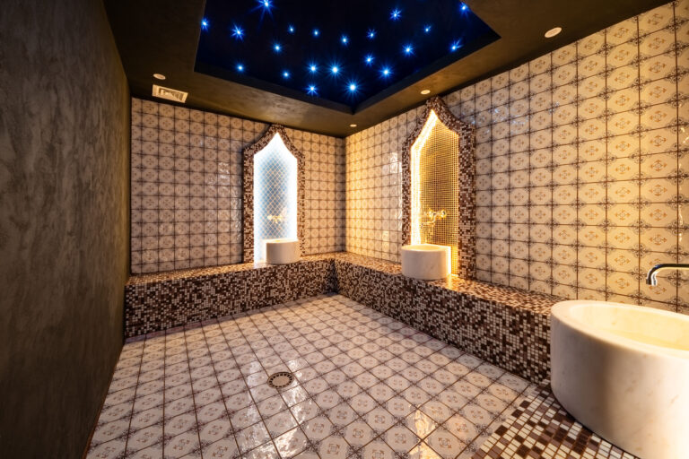 Turkish bath with marble basins at Premier Luxury Mountain Resort, Bansko